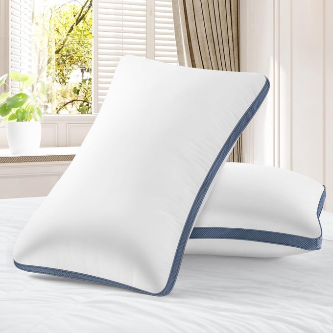 2 PACK LUXURY HOTEL QUALITY PILLOWS SOFT WITH BREATHABLE MESH SIDE BOUNCE BACK SUPPORT DOWN ALTERNATIVE MICROFIBER FILLING STANDARD SIZE