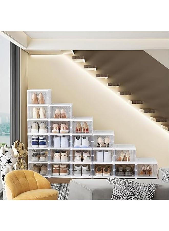 MIXDE Foldable Shoe Rack Collapsible Storage Box, Free Standing Bins Stackable Plastic Tote with Lids Organizing Installation Free Clear Dustproof 3 Layers - Image 5