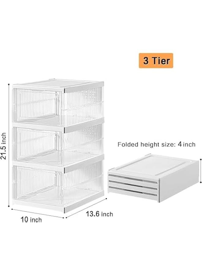 MIXDE Foldable Shoe Rack Collapsible Storage Box, Free Standing Bins Stackable Plastic Tote with Lids Organizing Installation Free Clear Dustproof 3 Layers - Image 2
