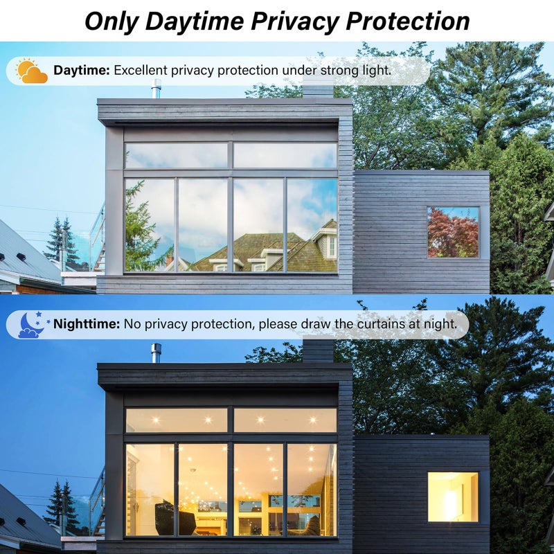 Kromapolis One Way Window Privacy Film Reflective Mirror Home Window Tint, Daytime Privacy Heat Control Anti UV Glass Tinting Static Cling (Silver, 17.5 x 78.7 inch) - Image 5
