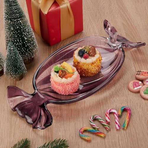 SHOWLOUE Christmas Platter Dish, Glass Candy Platter Serving Dessert Plates Christmas Dinnerware Tray Decorative Plates for Xmas Holiday Party Favor, Dark Purple, Small - Image 5
