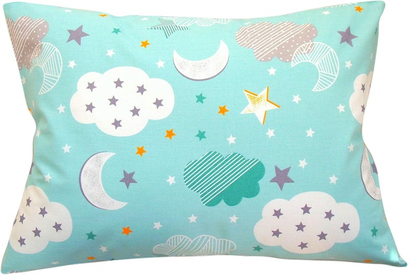 Comfy Turtles Toddler Pillow Case 13 x 18 - Star Pillow Case Cover Travel Size, Cotton Toddler Pillowcase Star, Moon Child Pillow Case, Green Moon Star Pillow Cover - Image 1