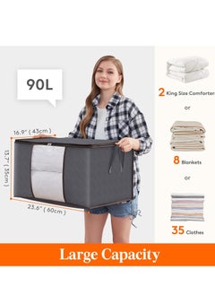 Home Care Home Care 3 Pc Clothes Storage, Foldable Blanket Storage Bags, Storage Containers for Organizing Bedroom, Closet, Clothing, Comforter, Organization and Storage with Lids and Handle, (Grey)  - Image 2