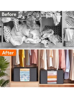 Home Care Home Care 3 Pc Clothes Storage, Foldable Blanket Storage Bags, Storage Containers for Organizing Bedroom, Closet, Clothing, Comforter, Organization and Storage with Lids and Handle, (Grey)  - Image 5