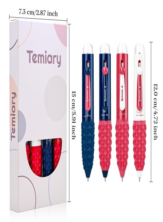 Temiary 4 Pcs Mini Retractable Gel Pens, 0.5 mm Black Ink Fine Point Pocket Size Gel Ink Pen, Aesthetic Smooth Writing Pens for Notebook Office School Supplies (Red) - Image 2