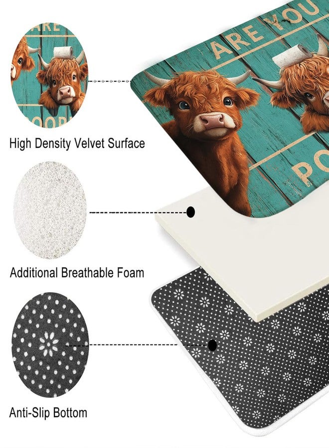 Mocsicka Vintage Funny Highland Cow Shower Curtain Set Retro Green Plank Door Farmhouse Cow Bath Decor Set Funny Bath Curtain Set with Anti-Slip Waterproof Bathtub Bathroom Rugs Toilet Lid Cover - Image 4