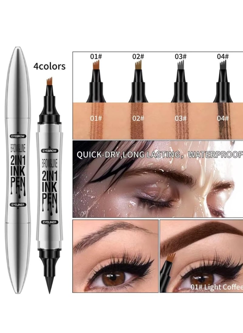 HelloKiss Brow and Line 2in1 Ink Pen for Eyebrow and Eyeliner Pen Waterproof Eyeliner Pencil 3D Microblading Eyebrow Tattoo Pencil 4 Fork Tip with Eyeliner Eyebrow and Black Eyeliner Pencil Dark Brown  02  - Image 4