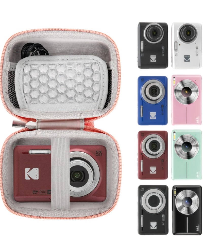 Lecran Digital Camera Case for Kodak Pixpro FZ55/F45, Compatible with CAMKORY & Canon IXUS 285 HS, Compact Protective Carrying Case with Mesh Pocket and Wrist Strap – Pink - Image 1