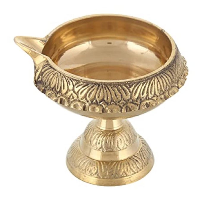 BRASS KUBER DIYAS OIL LAMPS ON STAND SET OF 1 FOR PUJA ROOM HOME DECOR AND DIWALI FESTIVAL