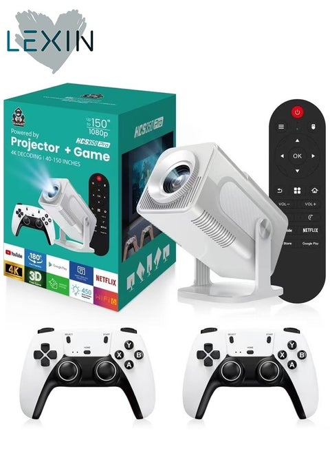 HCS350 Smart Portable Projector HD 1080P - Support 4K WiFi6 BT 5.4 Android 12 - Support 130 Inches - Auto Keystone Correction - Compatible With Android/iOS/TV Box/HDMI/USB/PS4/PS5 Game controller