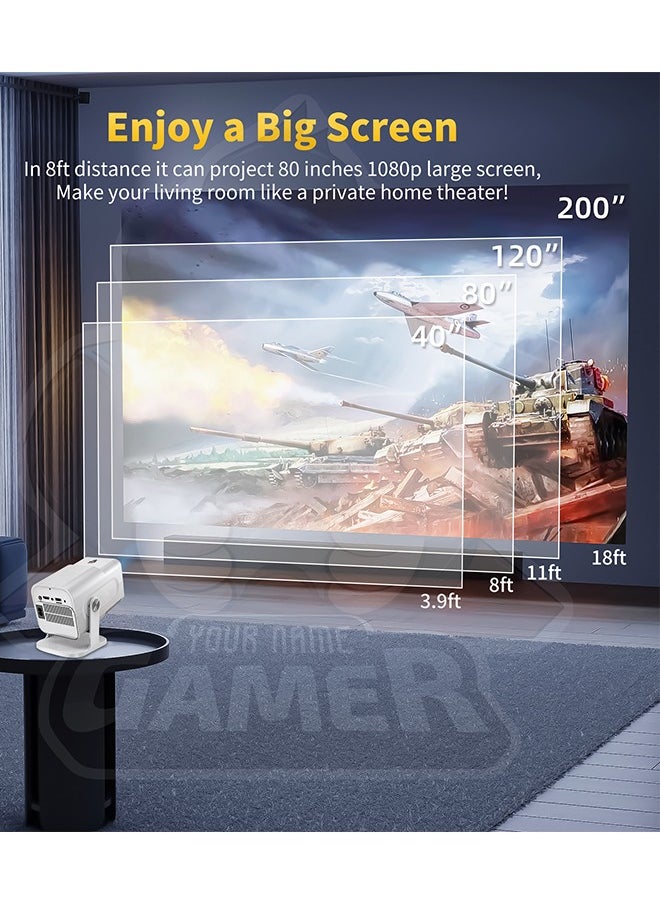 LEXIN - HCS350 Smart Portable Projector HD 1080P - Support 4K WiFi6 BT 5.4 Android 12 - Support 130 Inches - Auto Keystone Correction - Compatible With Android/iOS/TV Box/HDMI/USB/PS4/PS5 Game controller - Image 1