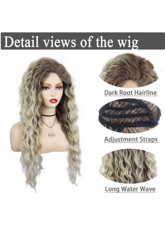 GNIMEGIL Halloween Gifts Ombre Ash Blonde Curly Wig Long Wavy Wigs For White Women Fluffy Synthetic Wig 80S Chrismas Carnival Party Wig Costume For Women Big Volume Brown Shades Blonde - Image 3