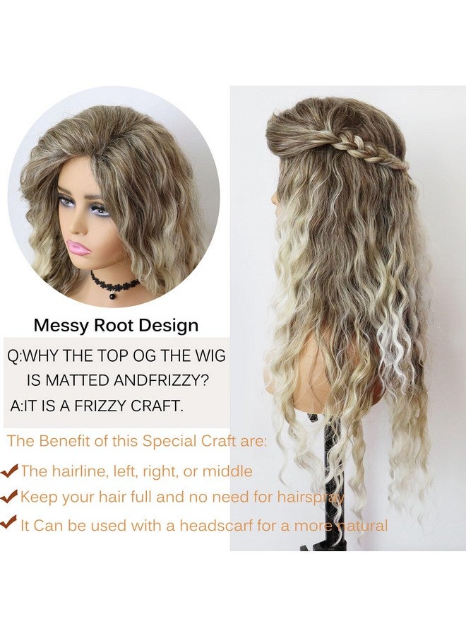 GNIMEGIL Halloween Gifts Ombre Ash Blonde Curly Wig Long Wavy Wigs For White Women Fluffy Synthetic Wig 80S Chrismas Carnival Party Wig Costume For Women Big Volume Brown Shades Blonde - Image 5