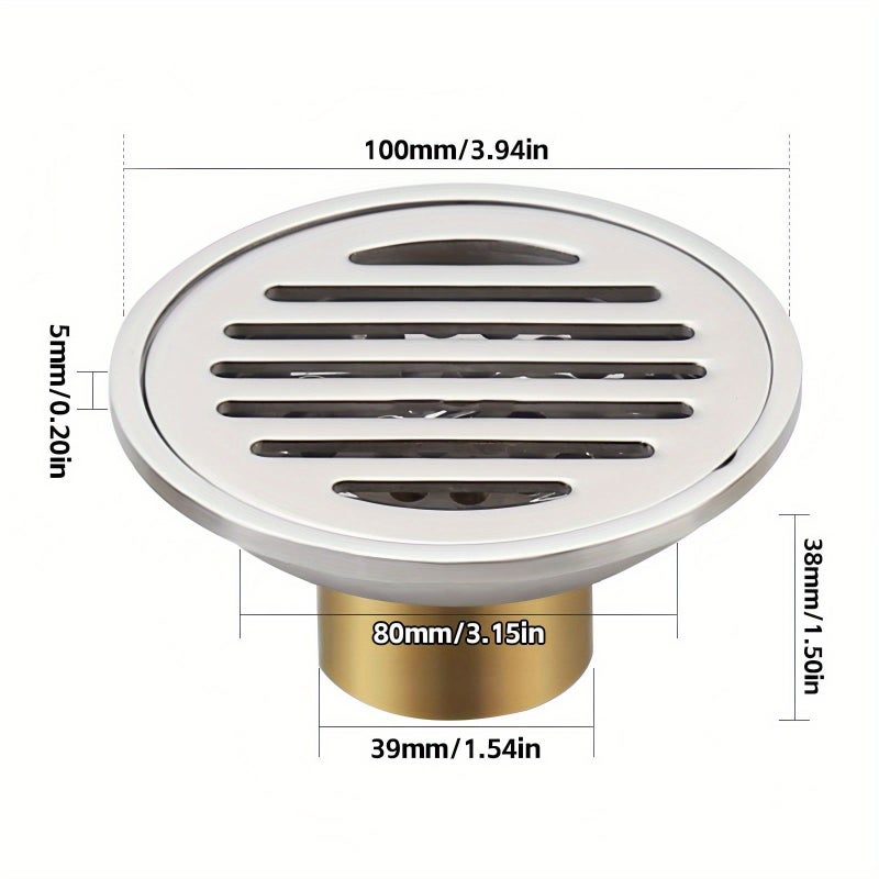 Silvery Stainless Steel Round Shower Floor Drain With Anti Odor Brass Core Mesh - Image 5