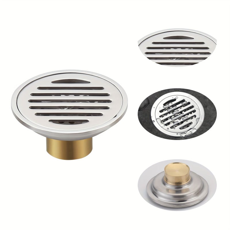 Silvery Stainless Steel Round Shower Floor Drain With Anti Odor Brass Core Mesh - Image 2