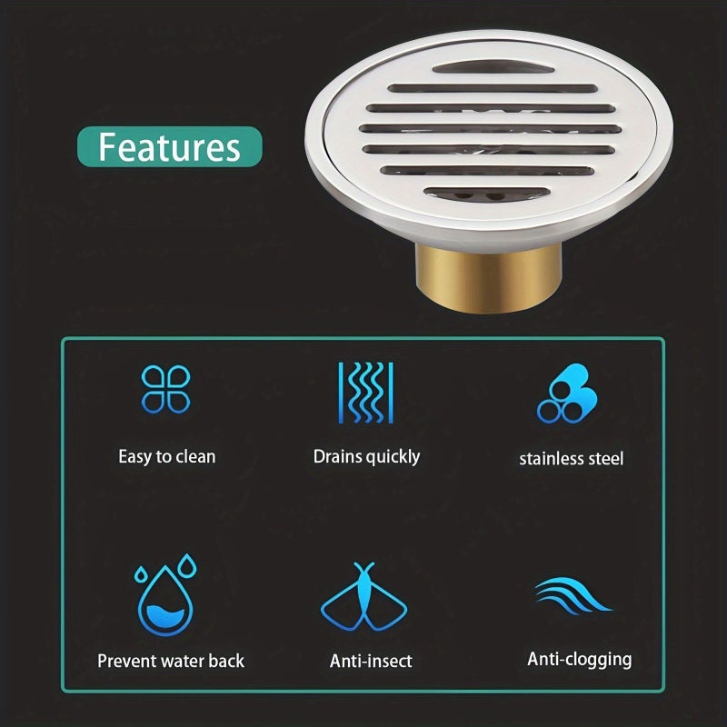Silvery Stainless Steel Round Shower Floor Drain With Anti Odor Brass Core Mesh - Image 3