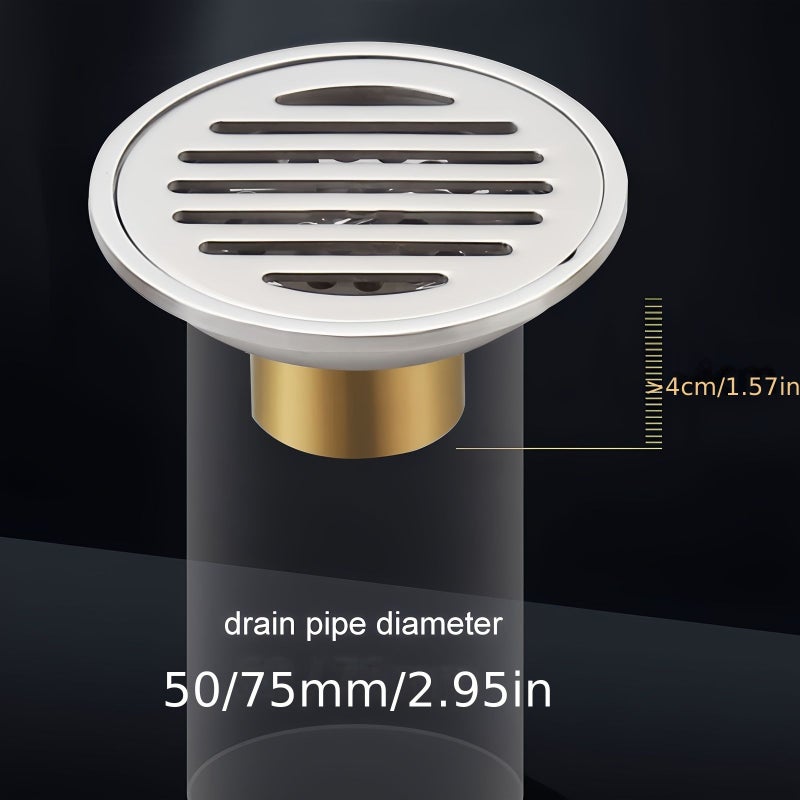 Silvery Stainless Steel Round Shower Floor Drain With Anti Odor Brass Core Mesh - Image 4