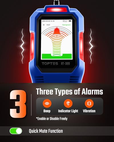 TOPTES RT-389 Rechargeable Refrigerant Leak Detector, HVAC Freon Leak Detector with 3 Sensitivity Modes & 3 Alarm Types, Air Conditioning Detection for CFCs, HCFCs, HFCs, HFOs, HCs - Blue - Image 5