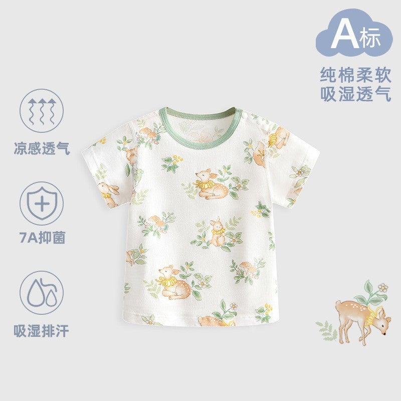Newborn Baby Short-sleeved T-shirt for Boys and Girls Baby Summer Thin Single-piece Top Children''s Cotton Cartoon Summer Clothes - Image 1