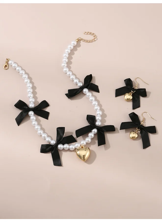 Take Two Take Two Set of 2 - Faux Pearl Embellished Pendant Necklace and Earrings