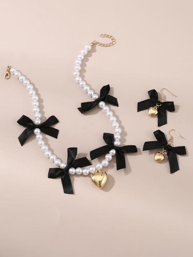 Take Two Set of 2 - Faux Pearl Embellished Pendant Necklace and Earrings - Image 1
