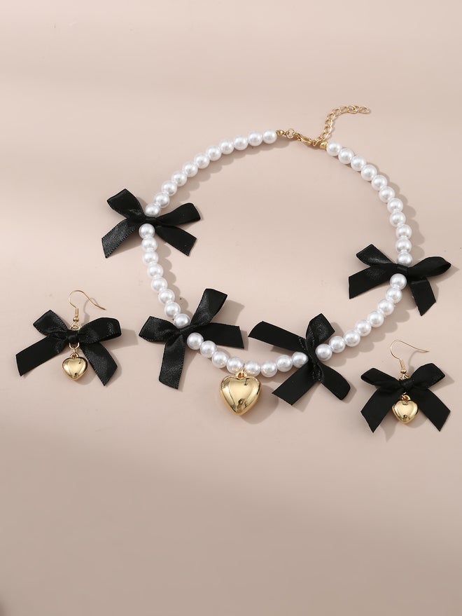 Take Two Set of 2 - Faux Pearl Embellished Pendant Necklace and Earrings - Image 5