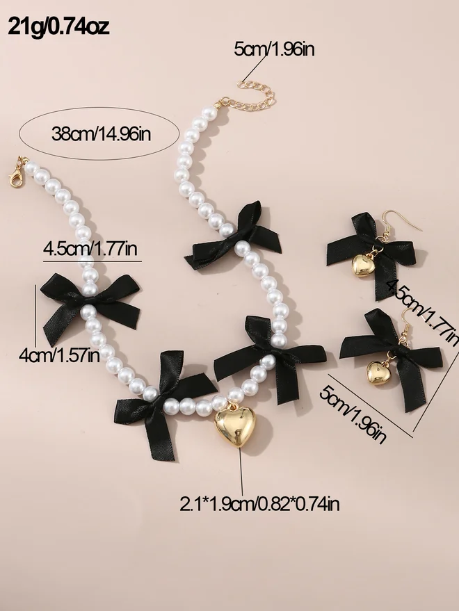 Take Two Take Two Set of 2 - Faux Pearl Embellished Pendant Necklace and Earrings