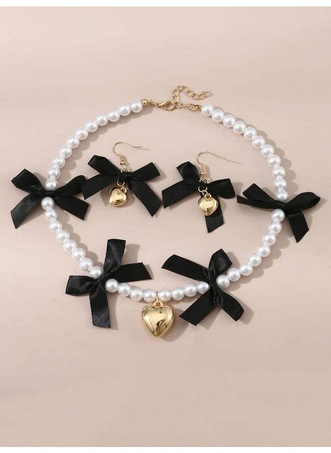 Take Two Take Two Set of 2 - Faux Pearl Embellished Pendant Necklace and Earrings