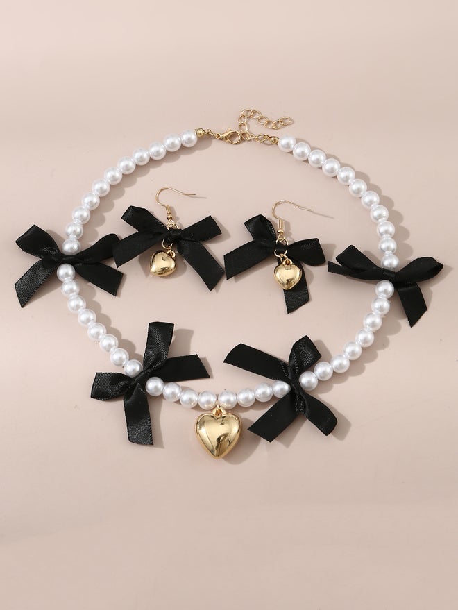 Take Two Set of 2 - Faux Pearl Embellished Pendant Necklace and Earrings - Image 2