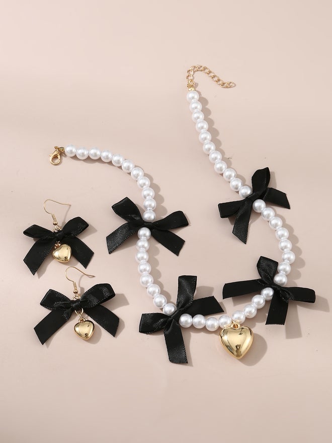Take Two Set of 2 - Faux Pearl Embellished Pendant Necklace and Earrings - Image 3