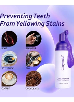 GlorySmile 50ml v34 Colour Correcting Toothpaste Foam Teeth Whitening Purple Serum Purple Toothpaste for Yellow Teeth Remove Tea Coffee Wine Smoking Stains Oral Care Teeth Whitening Foam Gel  - Image 4
