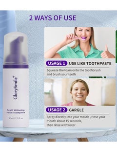 GlorySmile 50ml v34 Colour Correcting Toothpaste Foam Teeth Whitening Purple Serum Purple Toothpaste for Yellow Teeth Remove Tea Coffee Wine Smoking Stains Oral Care Teeth Whitening Foam Gel  - Image 5