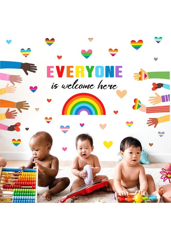 THEYGE Kids Equality Wall Stickers Inspirational Quotes Wall Decals Colorful Classroom Wall Decor Rainbow Heart Hands Decorations Everyone is Welcome Here Decals for School Playroom Decor - Image 5