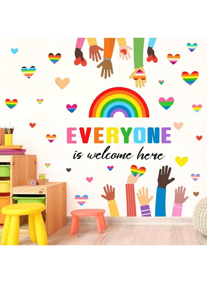 THEYGE Kids Equality Wall Stickers Inspirational Quotes Wall Decals Colorful Classroom Wall Decor Rainbow Heart Hands Decorations Everyone is Welcome Here Decals for School Playroom Decor - Image 1