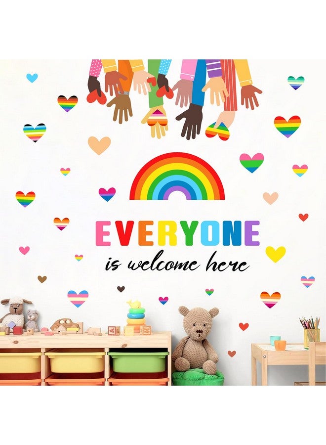THEYGE Kids Equality Wall Stickers Inspirational Quotes Wall Decals Colorful Classroom Wall Decor Rainbow Heart Hands Decorations Everyone is Welcome Here Decals for School Playroom Decor - Image 2