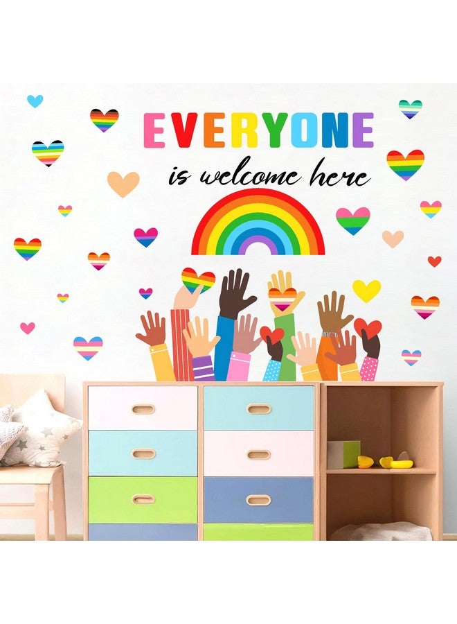 THEYGE Kids Equality Wall Stickers Inspirational Quotes Wall Decals Colorful Classroom Wall Decor Rainbow Heart Hands Decorations Everyone is Welcome Here Decals for School Playroom Decor - Image 3