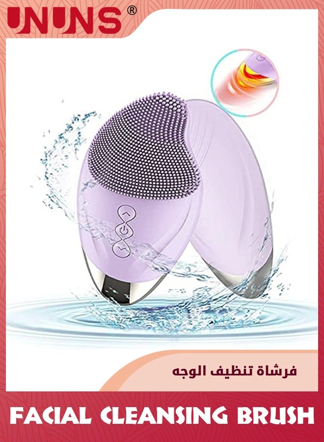 UNUNS فرشاة تنظيف كهربائية سونيك، منظف الوجه القوي مع 5 أوضاع للسرعة، مستورد أنيون 3 في 1 مقاوم للماء مع تدليك بتسخين 48 درجة مئوية، فرشاة وجه سيليكون قابلة لإعادة الشحن عبر USB، أرجواني - Image 1