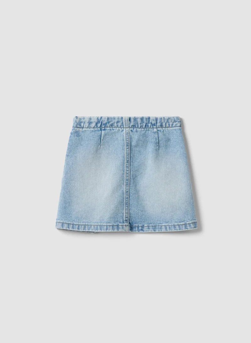 او في اس OVS Light Blue Pleated Denim Skirt In Pure Cotton For Girls