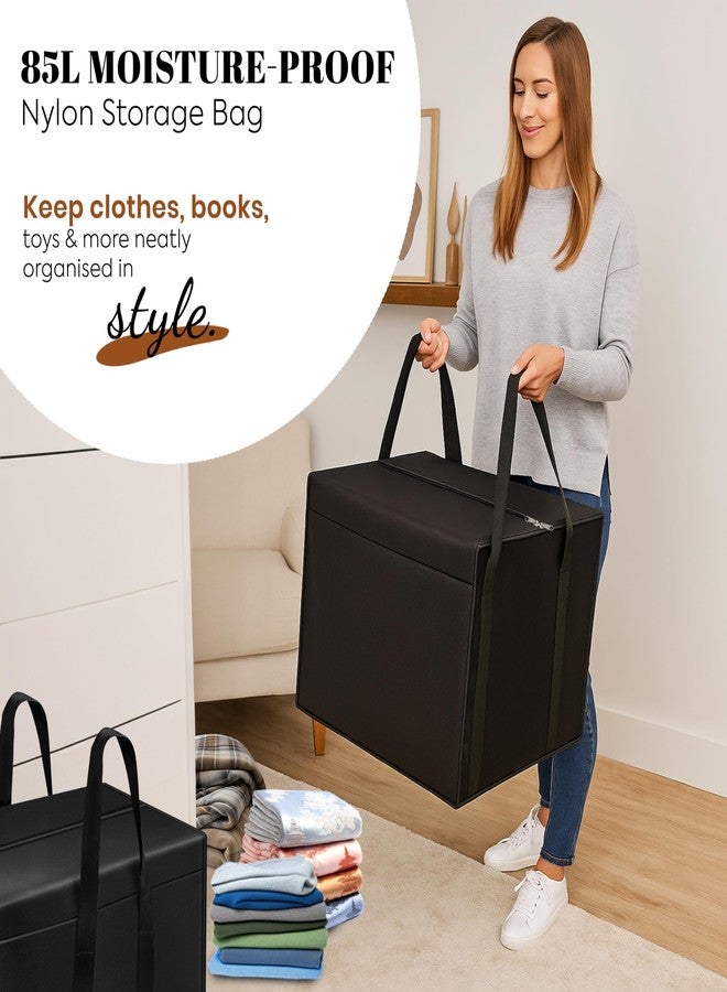Storite 4 Pack Nylon 85 L Moisture Proof Multi-Purpose Underbed Storage Bag/Clothing Storage Organiser/Toy Storage/Stationery Paper Storage Bag with Zipper and Strong Handle (Black,57x36.8 x40.5 cm) - Image 3