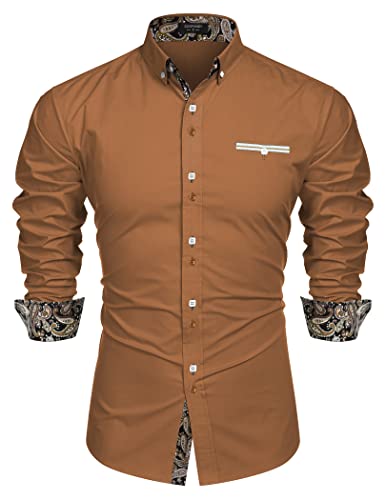 Coofandy Men's Fashion Slim Fit Dress Shirt Casual Shirt 01-brown Medium - Image 1