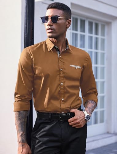 Coofandy Men's Fashion Slim Fit Dress Shirt Casual Shirt 01-brown Medium - Image 2