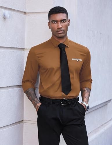 Coofandy Men's Fashion Slim Fit Dress Shirt Casual Shirt 01-brown Medium - Image 3
