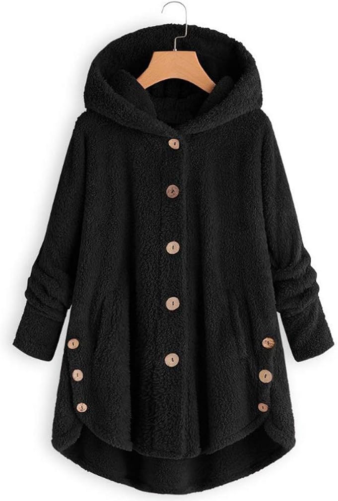 cheekyglo Womens Winter Warm Parka Jacket Solid Color Outwear Coat Button Buckle Fluffy Long Overcoat - Image 1