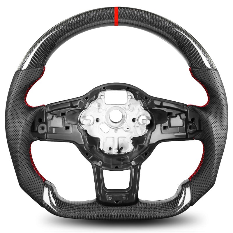 TESFEEL Real Carbon Fiber Steering Wheel for Volkswagen GTI 20152017 Nappa Perforated Leather with Hand Stitching DShaped