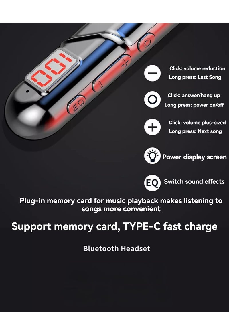 New hanging neck type wireless Bluetooth digital display earphones with long battery life and plug-in card in-ear sports earphones (black)  - Image 4