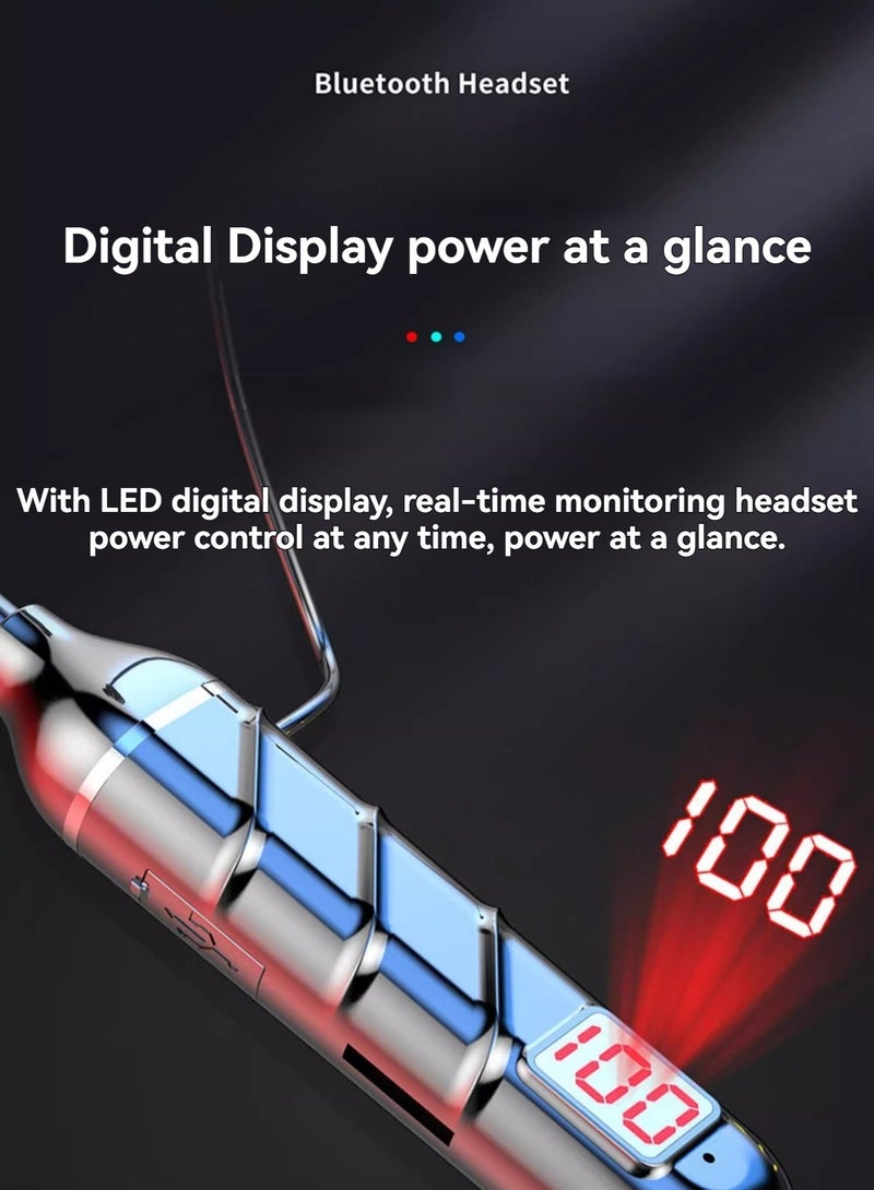 New hanging neck type wireless Bluetooth digital display earphones with long battery life and plug-in card in-ear sports earphones (black)  - Image 2