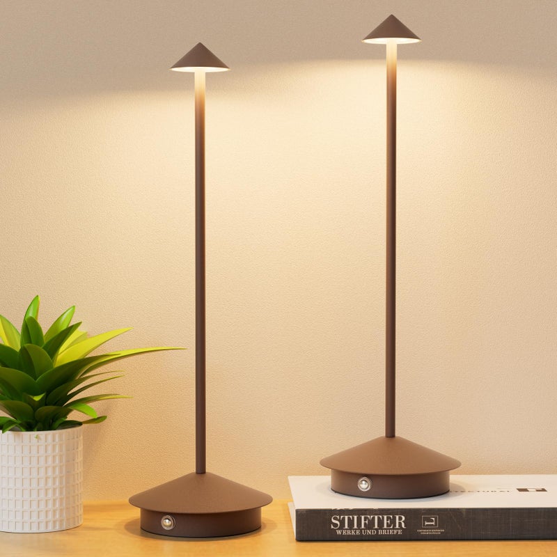Aoceley 2-Pack 6000mAh Rechargeable Led Table Lamp Cordless,3000K-6000K Stepless Dimming Touch Lamps with Memory Function,IP54 Waterproof Aluminum Table Light for Outdoor/Bars/Restaurant/Patio(Rust) - Image 1