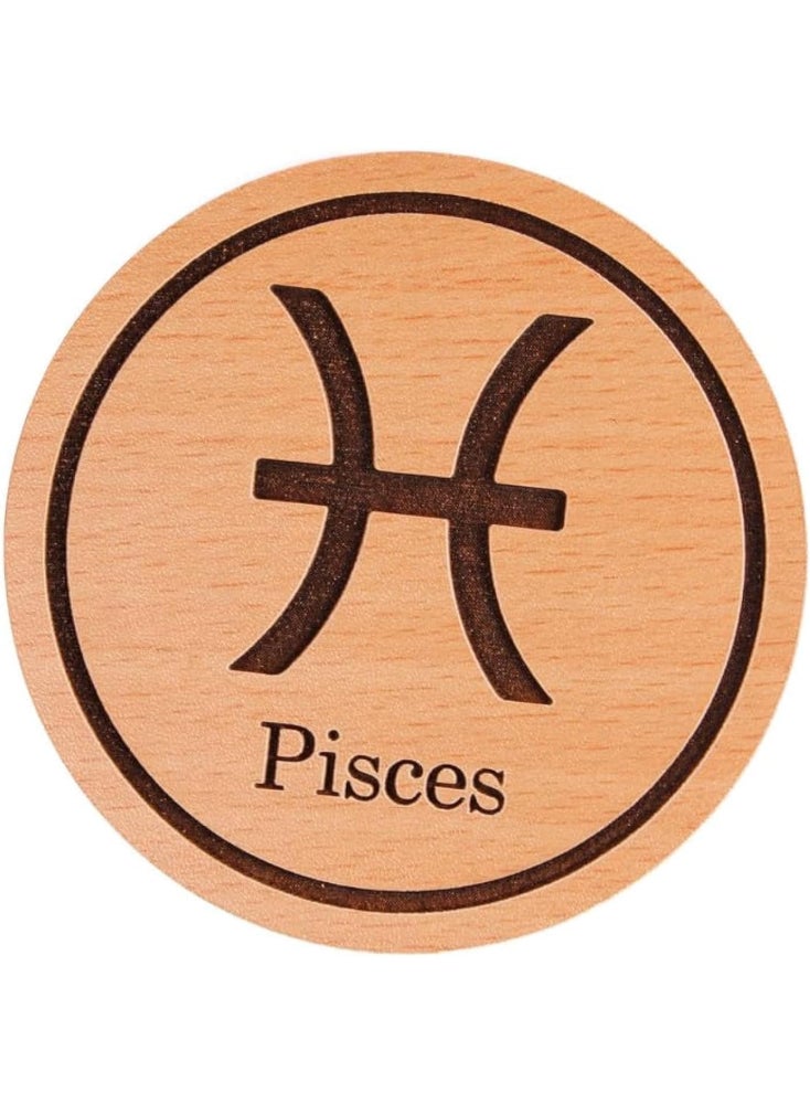 MATEX Wooden Coaster Laser-Engraved and Melamine-Coated with A Pisces Logo, Diameter 9 cm