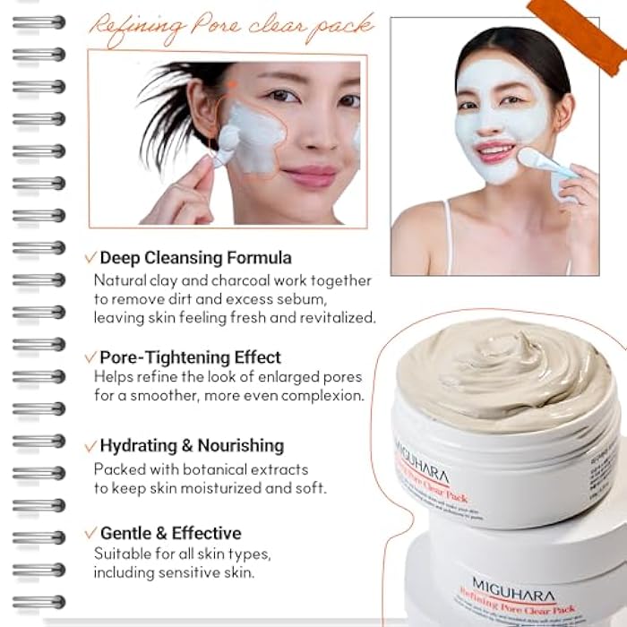 MIGUHARA Refining Pore Clear Pack | Clay Face Mask | Pore Cleanser | Wash Off Mask Type | Hydrating Facial Mask for All Skin Types | Korean Beauty Skincare Product (150g/5.29 Oz.) - Image 4