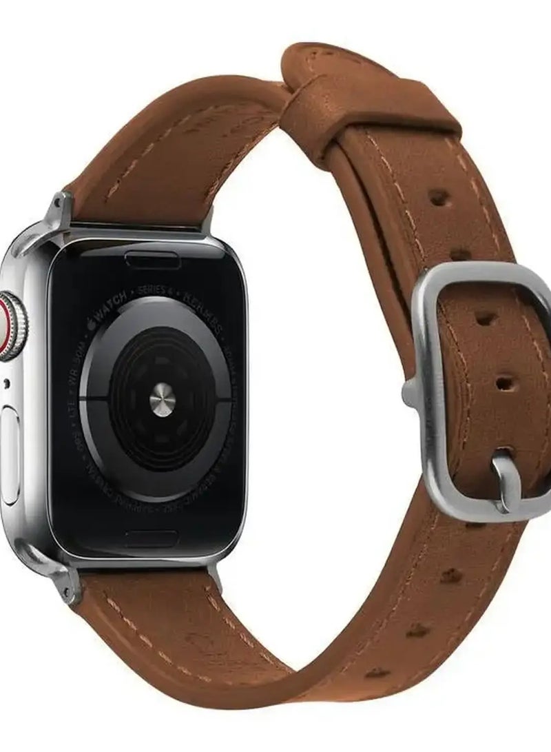ديفيا Devia Real Leather Watch Band 38/40mm - Dark Brown - Image 2